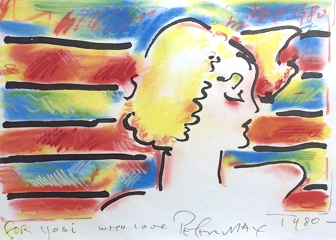 Femme américaine exemplaire unique coloré à la main avec portrait au pastel - Print de Peter Max