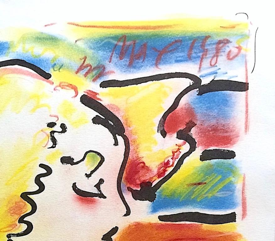 Femme américaine exemplaire unique coloré à la main avec portrait au pastel - Beige Portrait Print par Peter Max