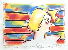 DONNA AMERICANA Firmata Litografia colorata a mano unica nel suo genere con ritratto a pastello