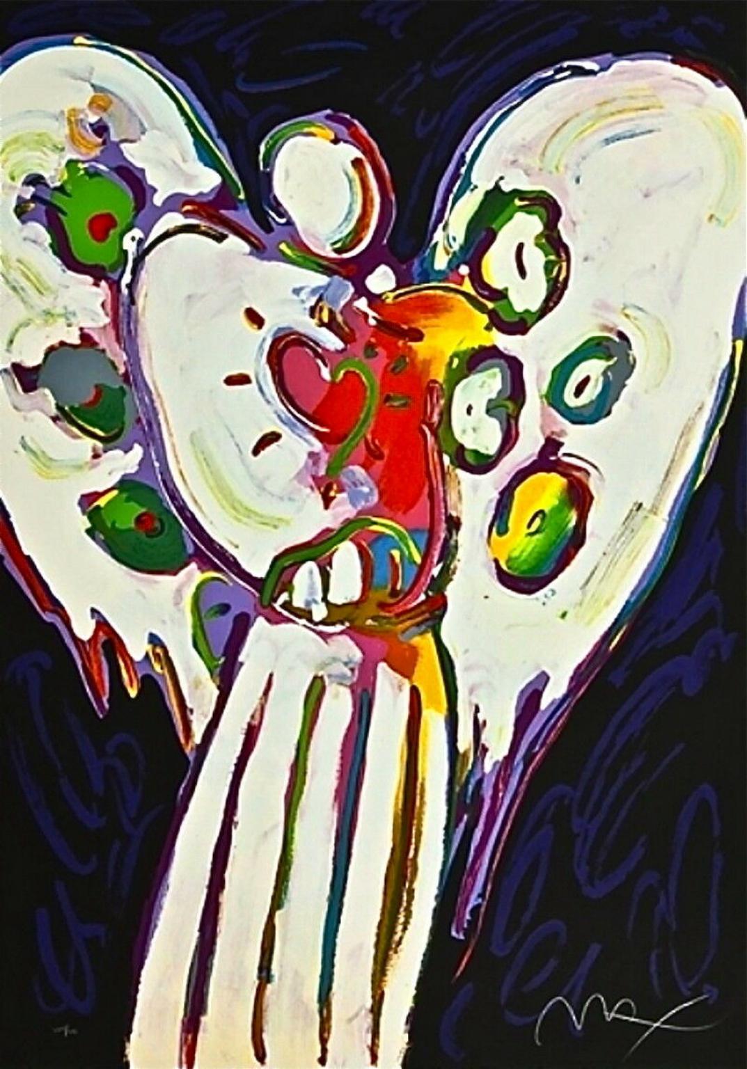 Angel with Heart on Black, Peter Max - SIGNED
