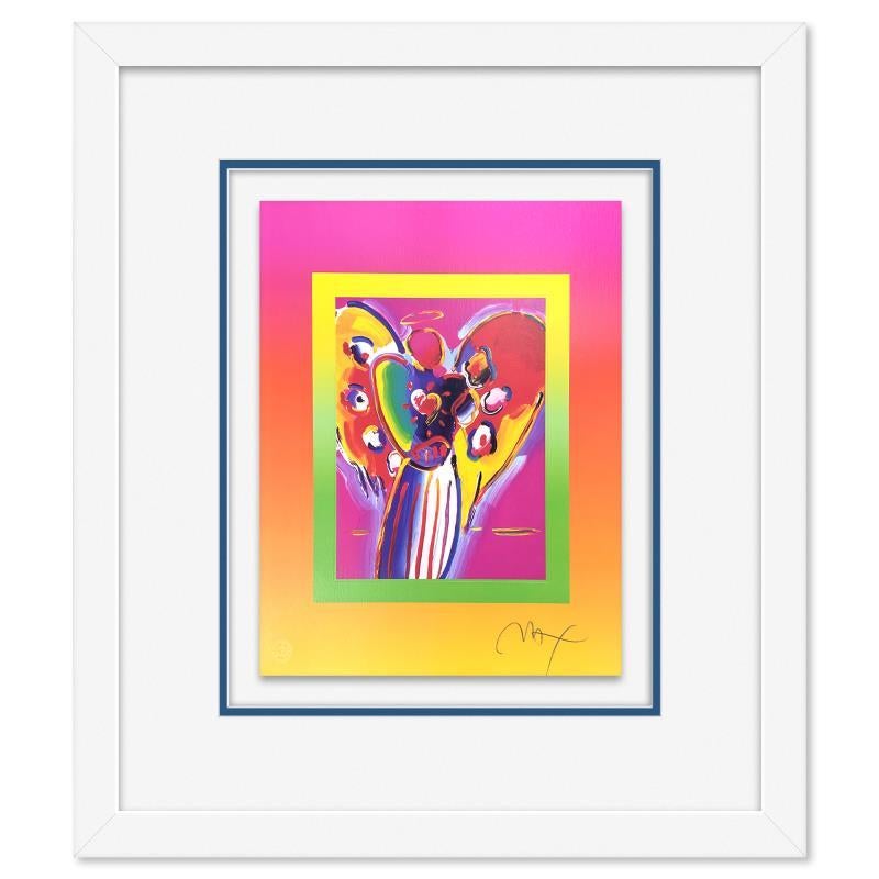 Peter Max Print – Gerahmte Lithographie „Engel mit Herz auf Mischungen“ in limitierter Auflage
