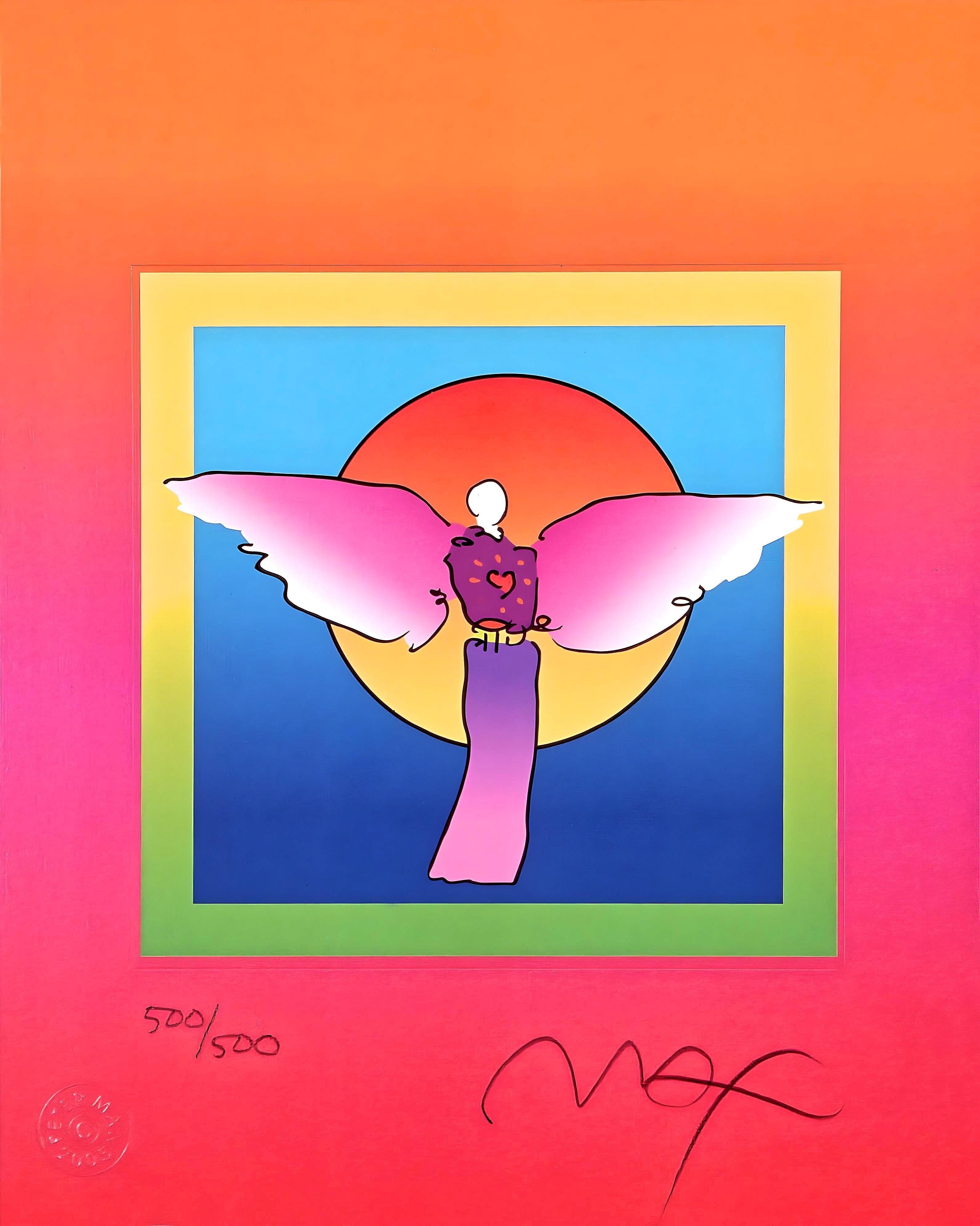 Artist: Peter Max (1937)
Title: Heart on Blends
Year: 2005
Edition: 500/500, plus proofs
Medium: Lithograph on Lustro Saxony paper
Size: 10 x 8 inches
Condition: Excellent
Inscription: Signed and numbered by the artist.
Notes: Published by Via