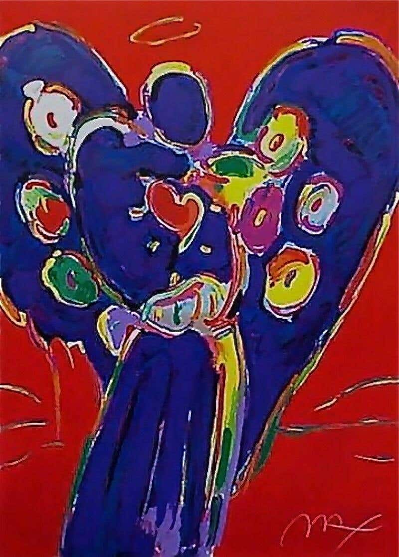 Max Angel Peter Max - Angel with Heart on Red, Peter Max For Sale at 1stDibs