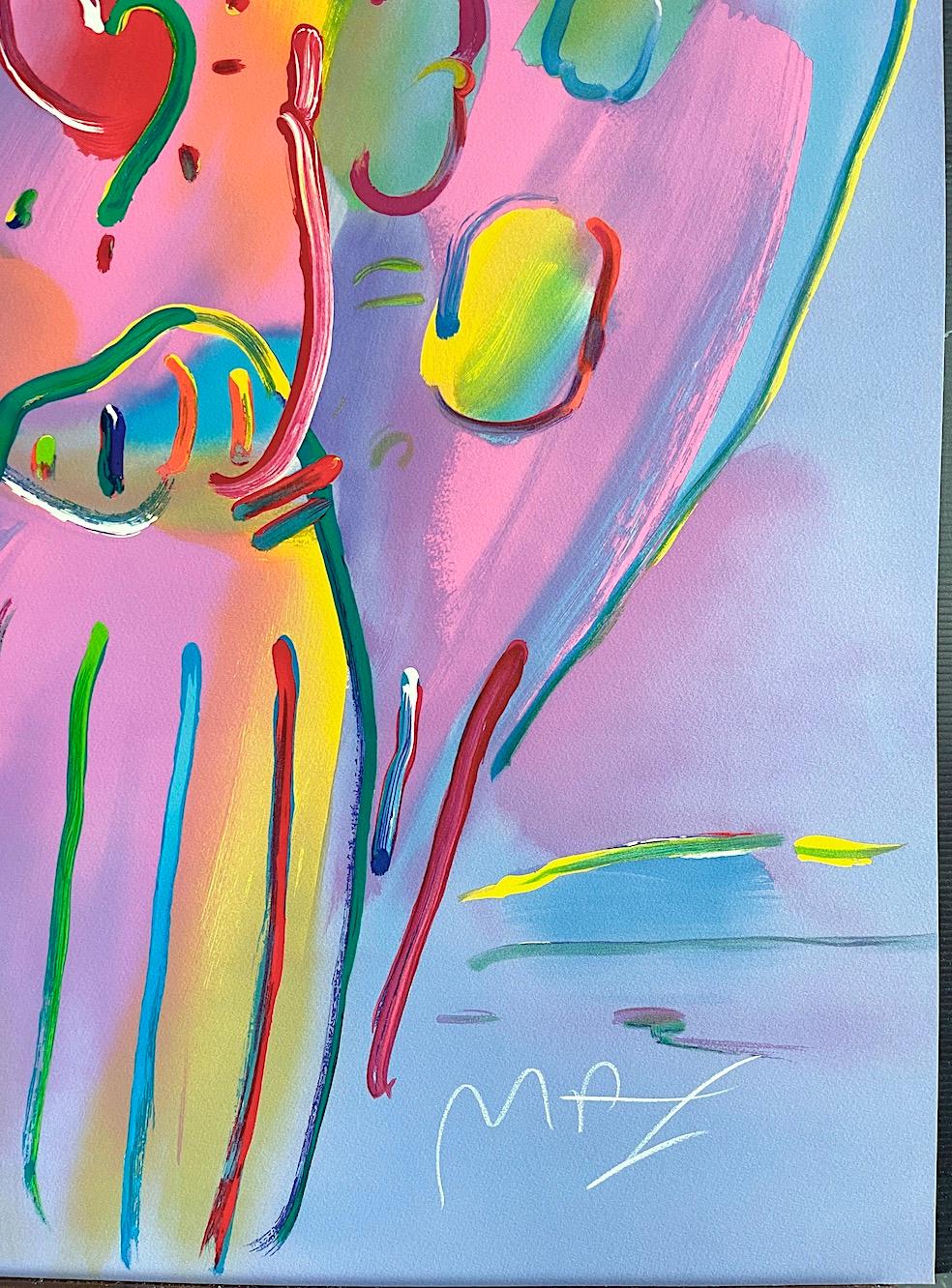 ANGEL WITH HEART Signed Lithograph, Guardian Angel, Red Heart, Rainbow Colors - Pop Art Print by Peter Max