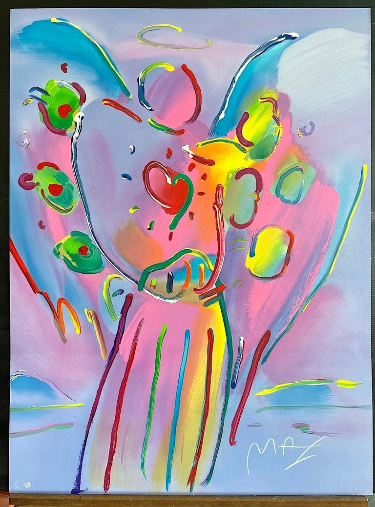Peter Max - ANGEL WITH HEART Signed Lithograph, Guardian Angel, Red ...
