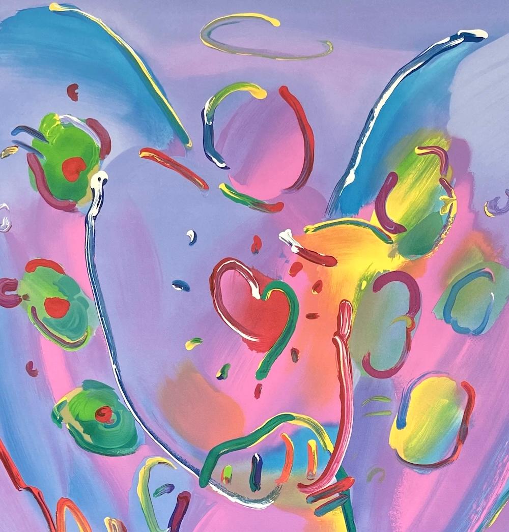 ANGEL WITH HEART Signed Lithograph, Guardian Angel, Red Heart, Rainbow Colors - Pop Art Print by Peter Max