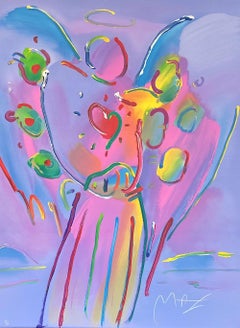 ANGEL WITH HEART Signed Lithograph, Guardian Angel, Red Heart, Rainbow Colors