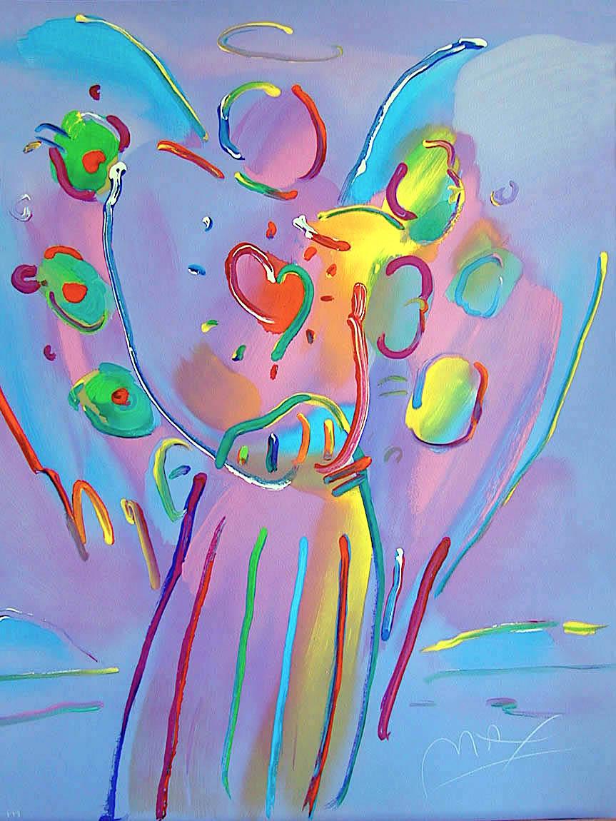 Peter Max Figurative Print - Angel With Heart, Signed Lithograph, Spiritual Guardian Angel Pop Art