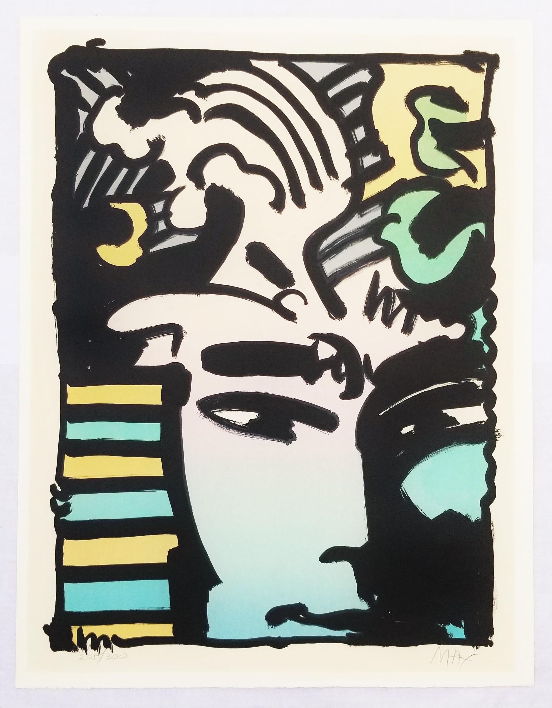 Homme aztèque /// Portrait de Peter Max Pop Art Fantaisie colorée Lithographie Modern Art en vente 2