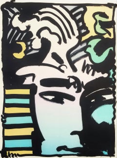 Aztec Man /// Peter Max Portrait Pop Art Colorful Fantasy Lithograph Modern Art