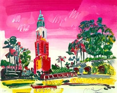 Retro BALBOA PARK Signed Lithograph, Tower San Diego California, Pop Art Landscape