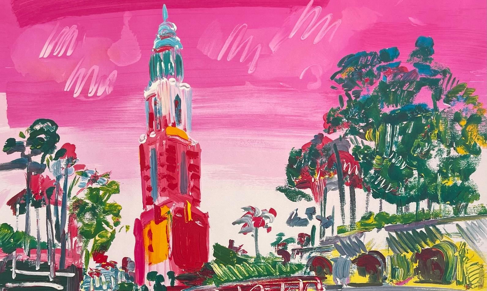 BALBOA PARK Litografía firmada, Torre San Diego California, Paisaje Pop Art - Print Arte pop de Peter Max