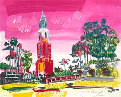 BALBOA PARK Signed Lithograph, Tower San Diego California, Pop Art Landscape