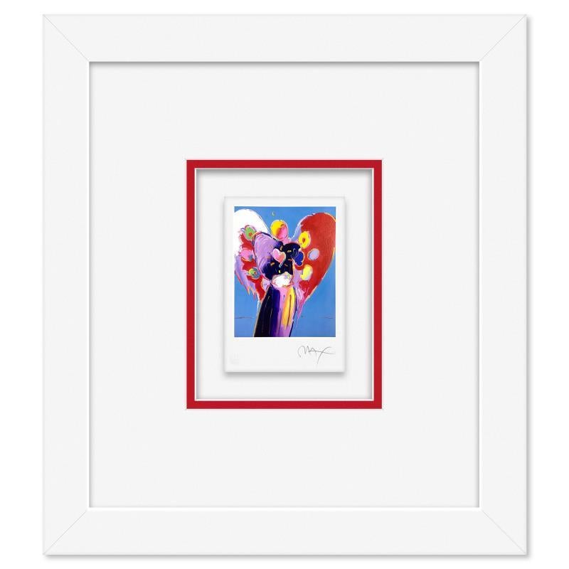 Peter Max Print – Gerahmte Lithographie „Blue Angel with Heart“ in limitierter Auflage