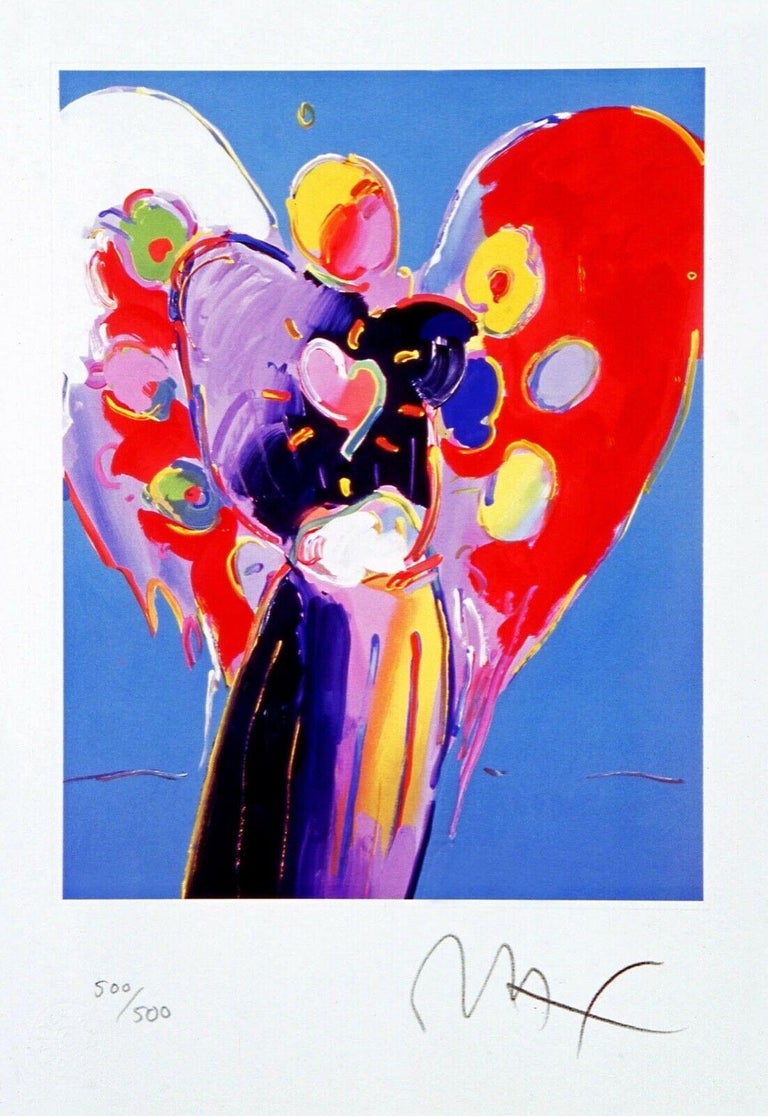Blue Angel With Heart, Limited Edition Lithograph, Peter Max - SIGNED - Print by Peter Max