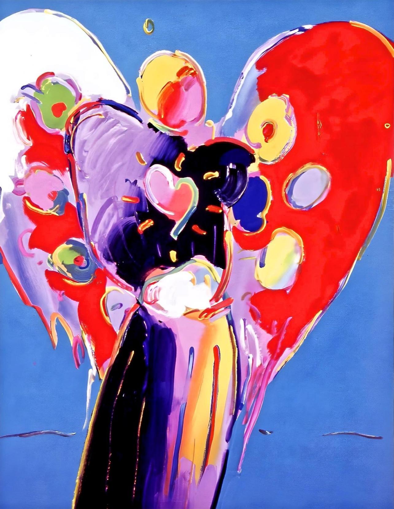 Artist: Peter Max (1937)
Title: Blue Angel With Heart
Year: 2003
Edition: 500/500, plus proofs
Medium: Lithograph on archival paper
Size: 11.31 x 7.88 inches
Condition: Excellent
Inscription: Signed and numbered by the artist.
Notes: Published by