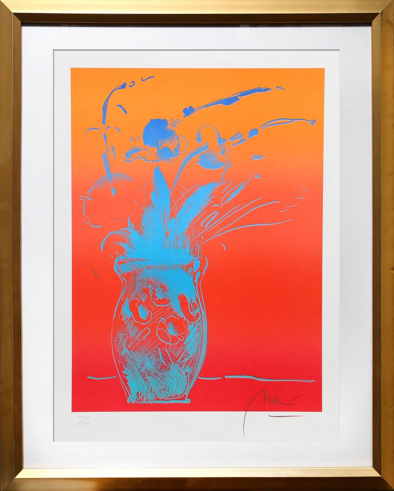 Artist: Peter Max
Title: Blue Vase
Year: 1981
Medium: Lithograph on Somerset, signed and numbered in pencil
Edition: 165
Image Size: 25 x 19 inches 
Size: 30.5 in. x 24 in. (77.47 cm x 60.96 cm)
Frame Size: 37 x 30 inches