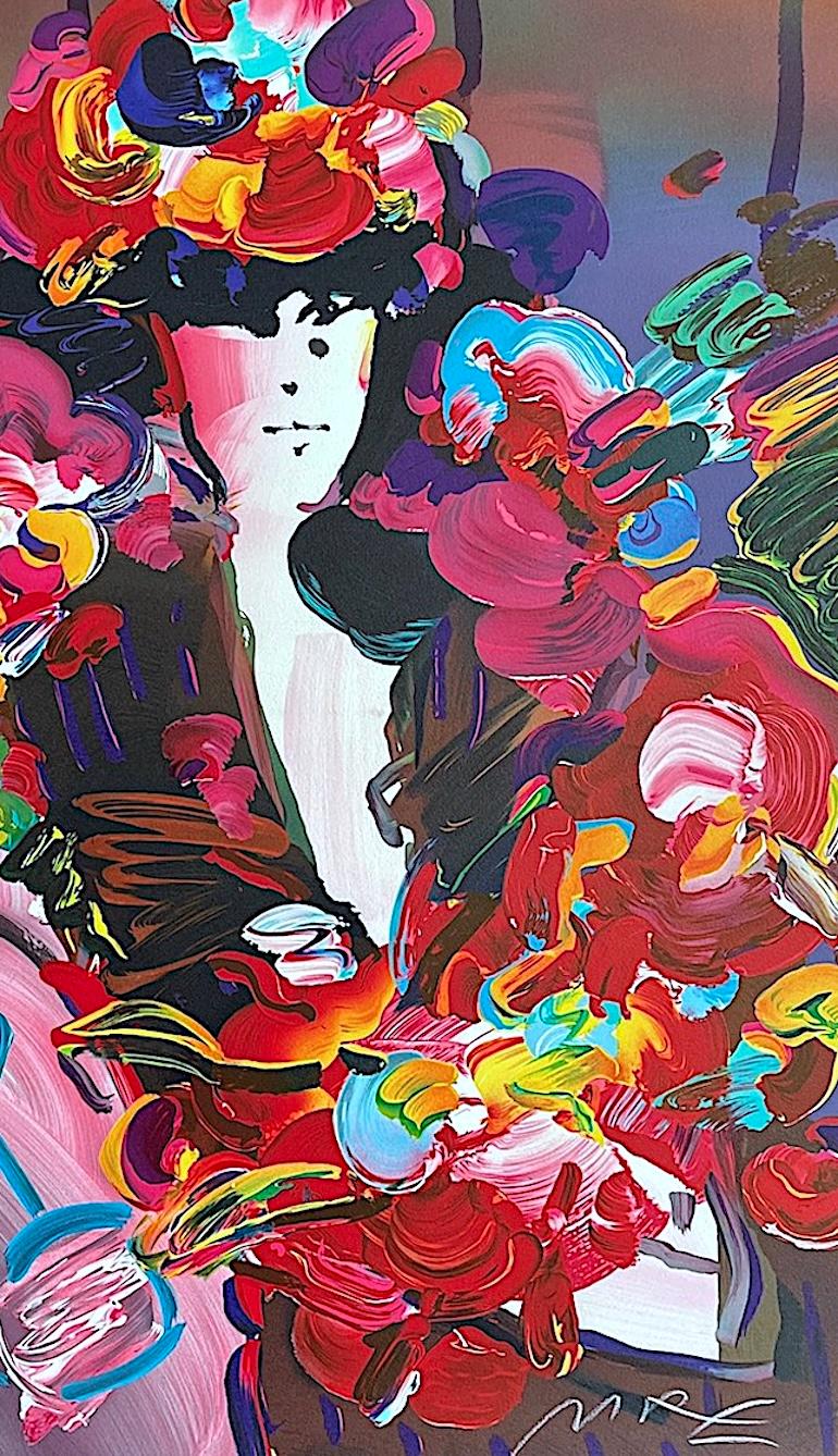 BROWN LADY II Signierte Lithographie, Modeporträt, Frau mit Blumenhut, Pop Art (Pop-Art), Print, von Peter Max