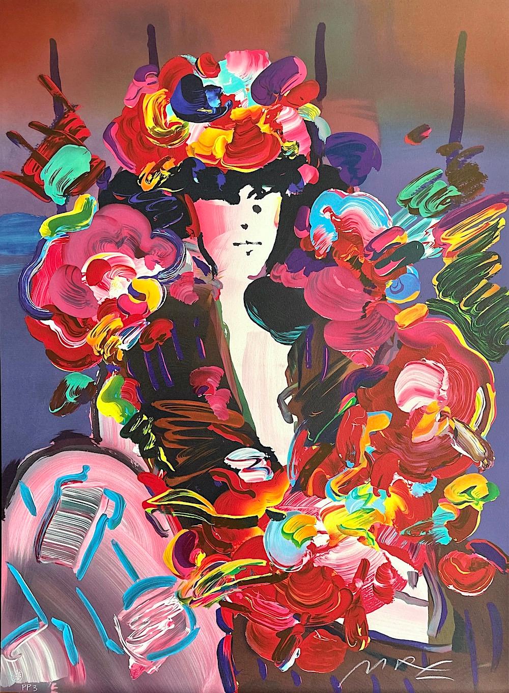 Peter Max Portrait Print - BROWN LADY II Signed Lithograph, Fashion Portrait, Woman In Flower Hat, Pop Art