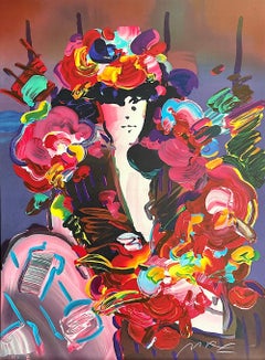 Retro BROWN LADY II Signed Lithograph, Fashion Portrait, Woman In Flower Hat, Pop Art