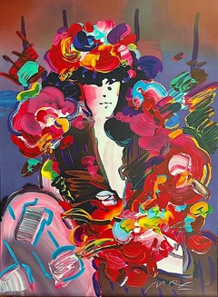 BROWN LADY II Signed Lithograph, Colorful Portrait Woman In Flower Hat, Pop Art