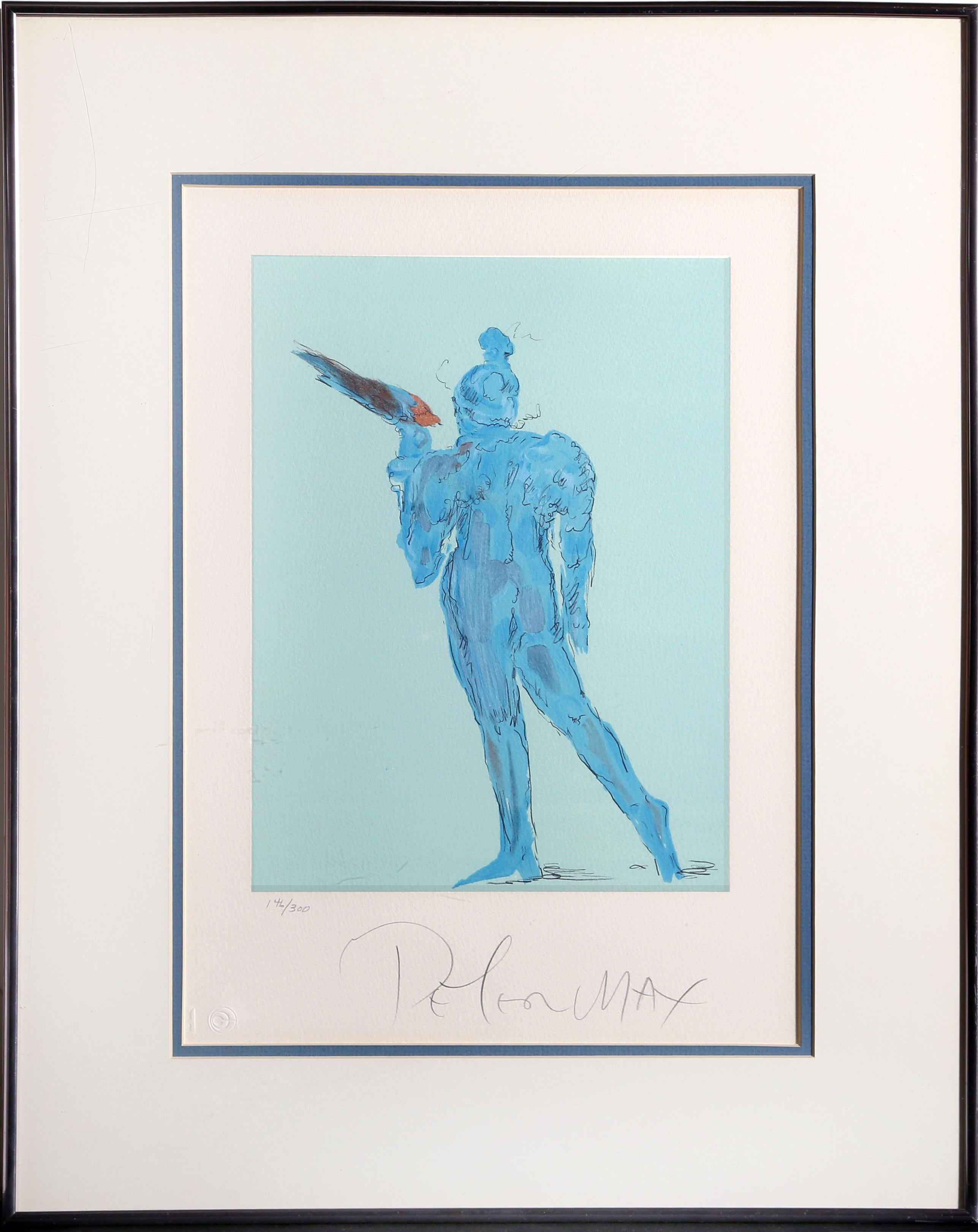 Artist: Peter Max, German/American (1937 - )
Title: Circus Performer with Bird
Year: 1976
Medium: Lithograph, signed and numbered in pencil
Edition: 300
Image Size: 12 x 9 inches
Frame Size: 23 x 18 inches