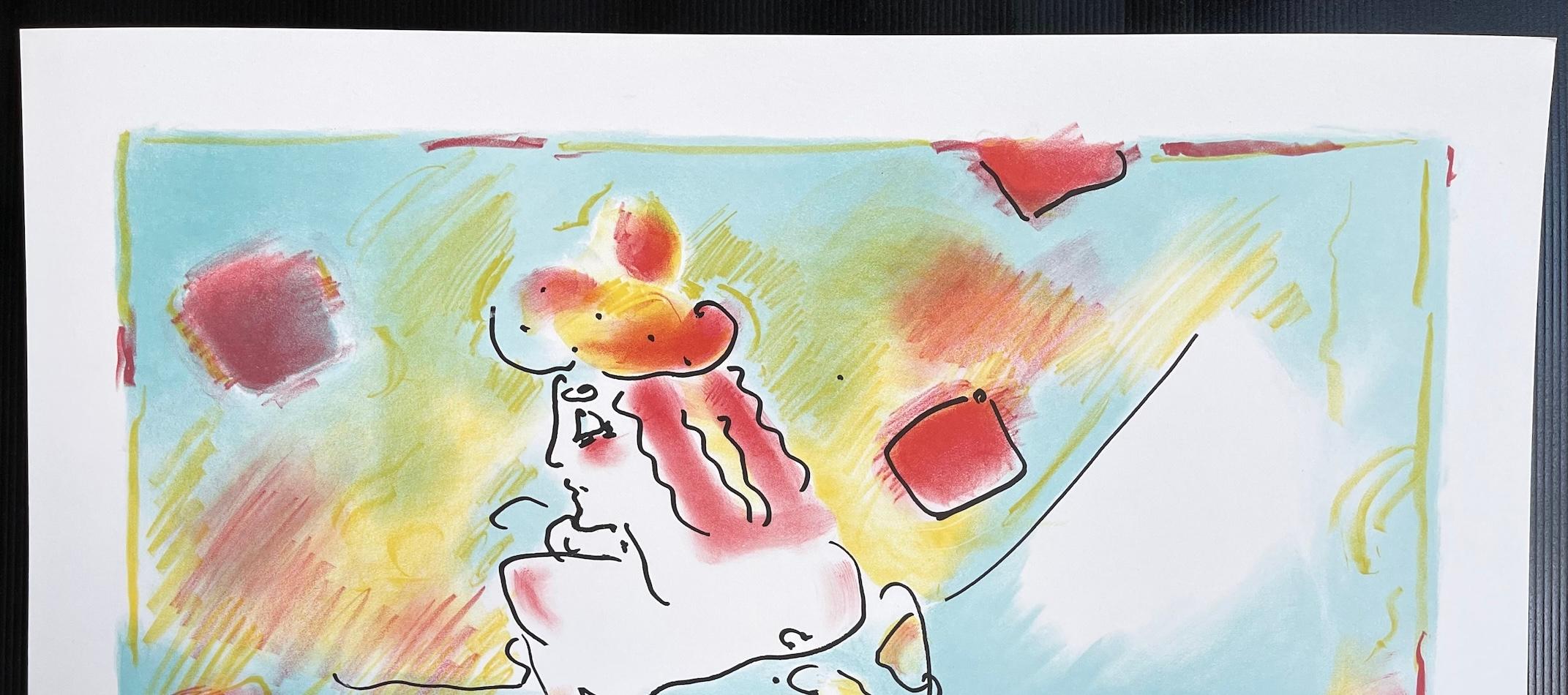 COMPOSITION RED AND GREEN Signierte Lithographie, schulterfreies Kleid einer jungen Frau im Angebot 1