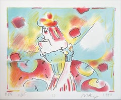 COMPOSITION, lithographie signée rouge et verte, jeune femme à épaule dénudée