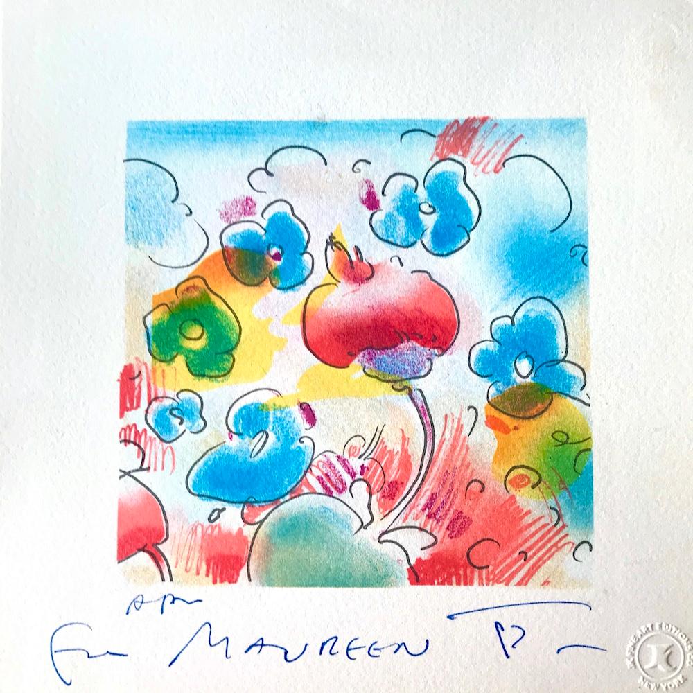 COSMIC FLOWERS Signed Lithograph, Abstract Floral, Happy Colors, Blue Red Yellow - Print by Peter Max