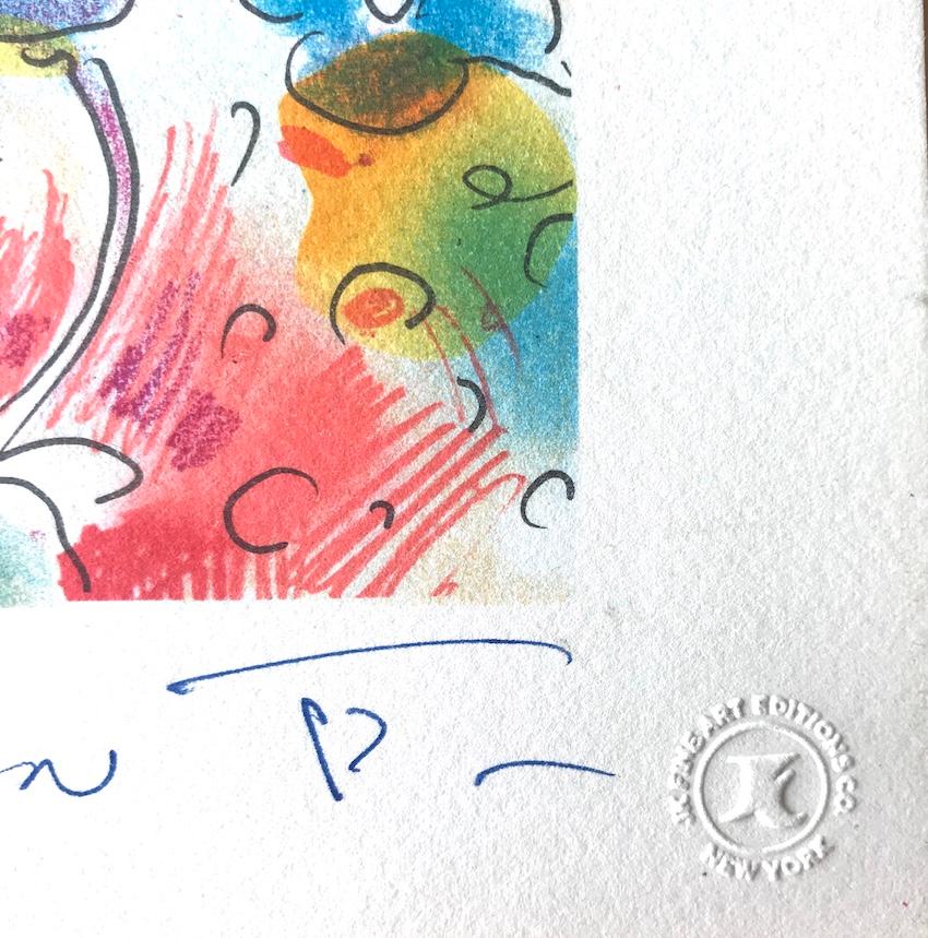 Lithographie signée Cosmic FLOWERS, fleur abstraite, couleurs joyeuses bleu rouge jaune - Pop Art Print par Peter Max
