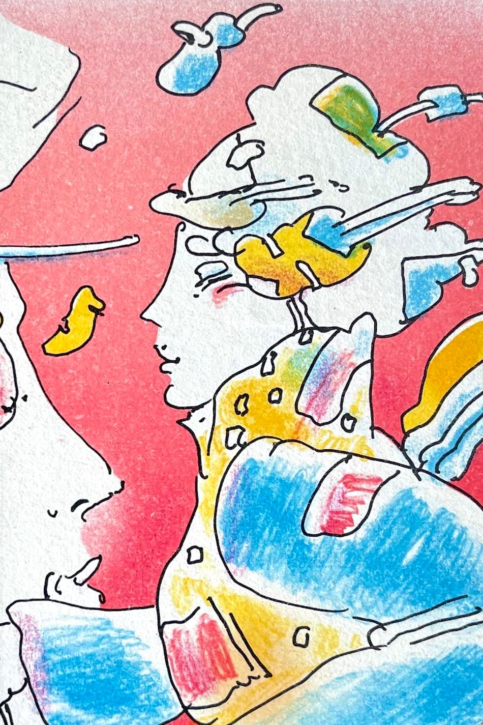 COSMIC HOLIDAY Litografia disegnata a mano, ritratto di viso sognante, arte pop psichedelica - Figurative Print Beige di Peter Max