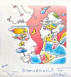 COSMIC HOLIDAY Hand Drawn Lithograph, Dreamy Face Portrait, Psychedelic Pop Art