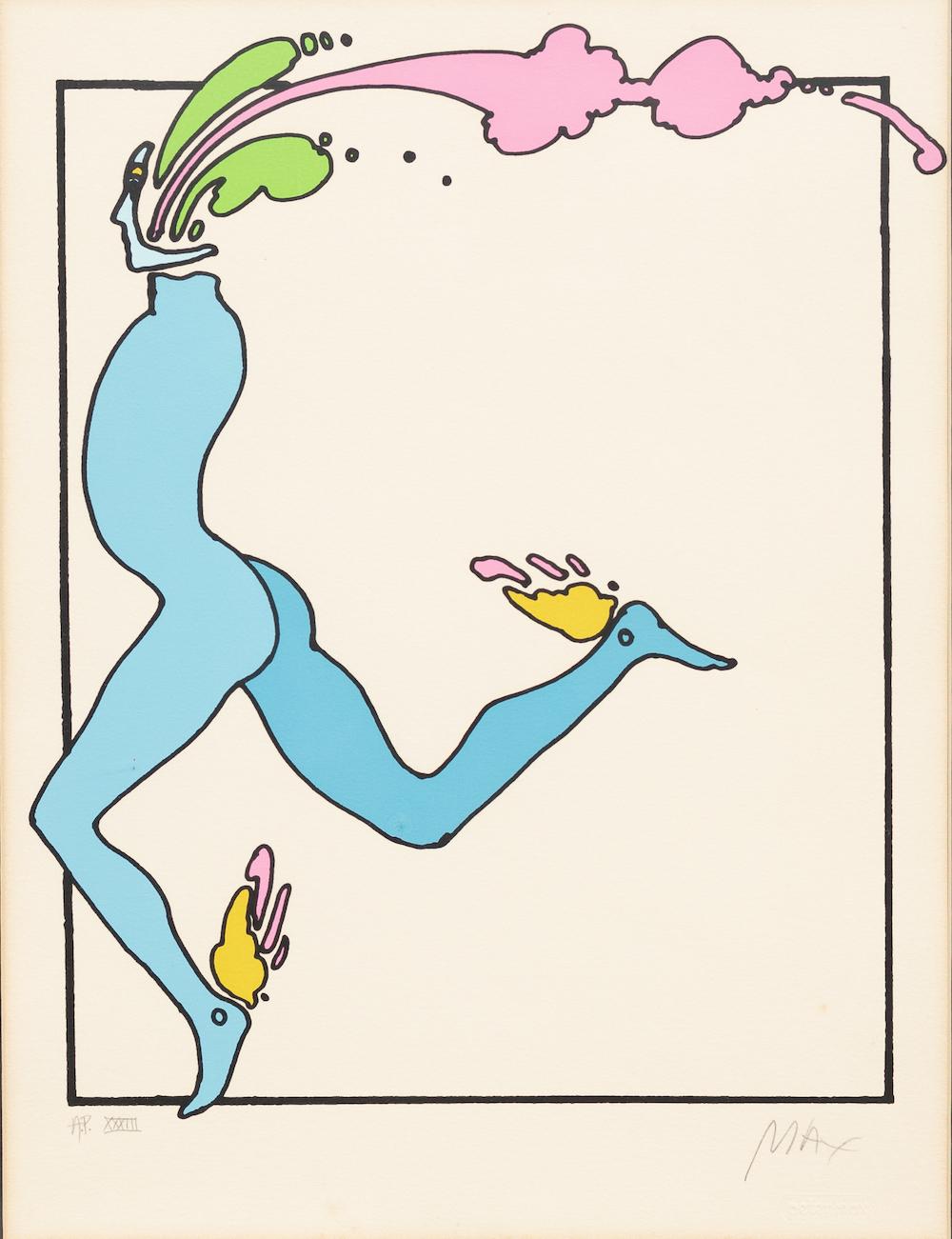 „Cosmic Runner with Zooples“ Pop Art Siebdruck Serigraphie Blau – Print von Peter Max