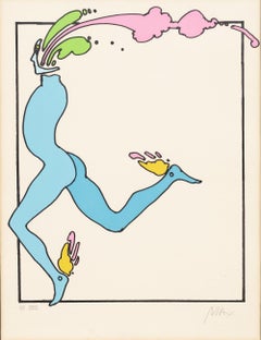 Retro "Cosmic Runner with Zooples" Pop Art Screen Print Silk Screen Serigraph Blue