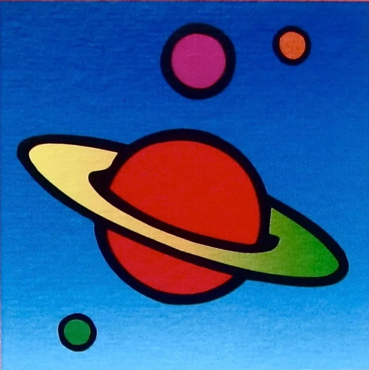 Artist: Peter Max (1937)
Title: Cosmic Saturn
Year: 2003
Edition: 452/500, plus proofs
Medium: Lithograph on Lustro Saxony paper
Size: 3.5 x 3 inches
Condition: Excellent
Inscription: Signed and numbered by the artist.
Notes: Published by Via
