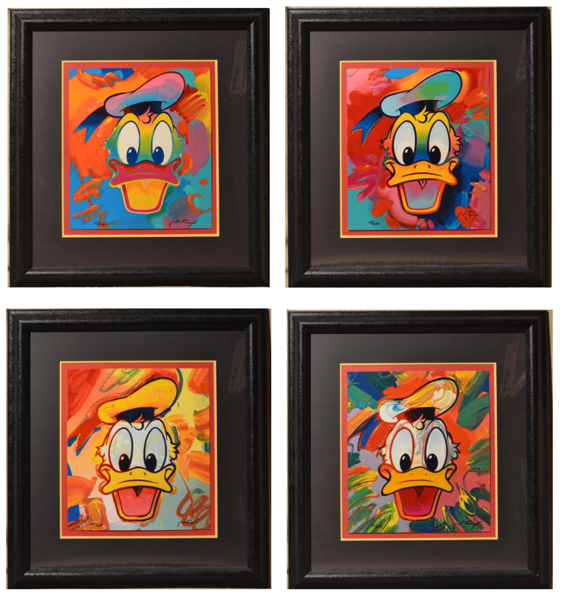 A series of four Pop Art screenprints of the famed Disney character, Donald Duck, by Psychedelic artist Peter Max. Each piece is nicely framed and signed by the artist.

Donald Duck
Peter Max, German/American (1937)
Date: 1996
Four Screenprints,