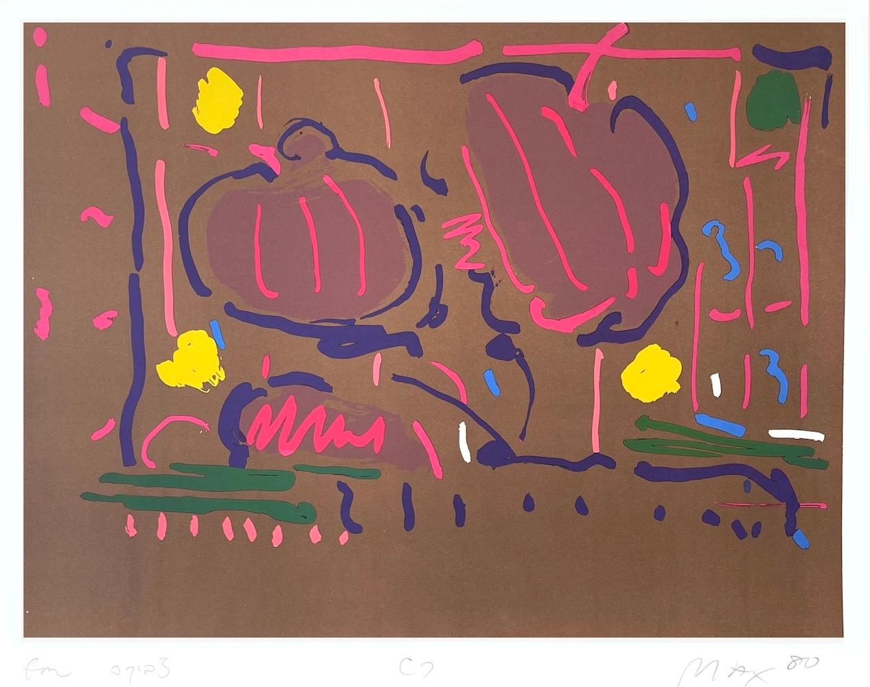 EARTH FLOWERS Signed Lithograph, Abstract Floral, Pop Art, Brown Purple Magenta - Print by Peter Max