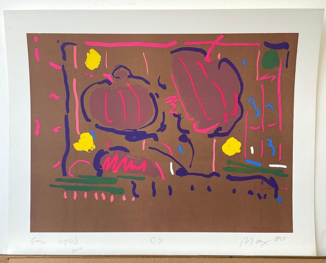 EARTH FLOWERS Signed Lithograph, Abstract Floral, Pop Art, Brown Purple Magenta For Sale 2