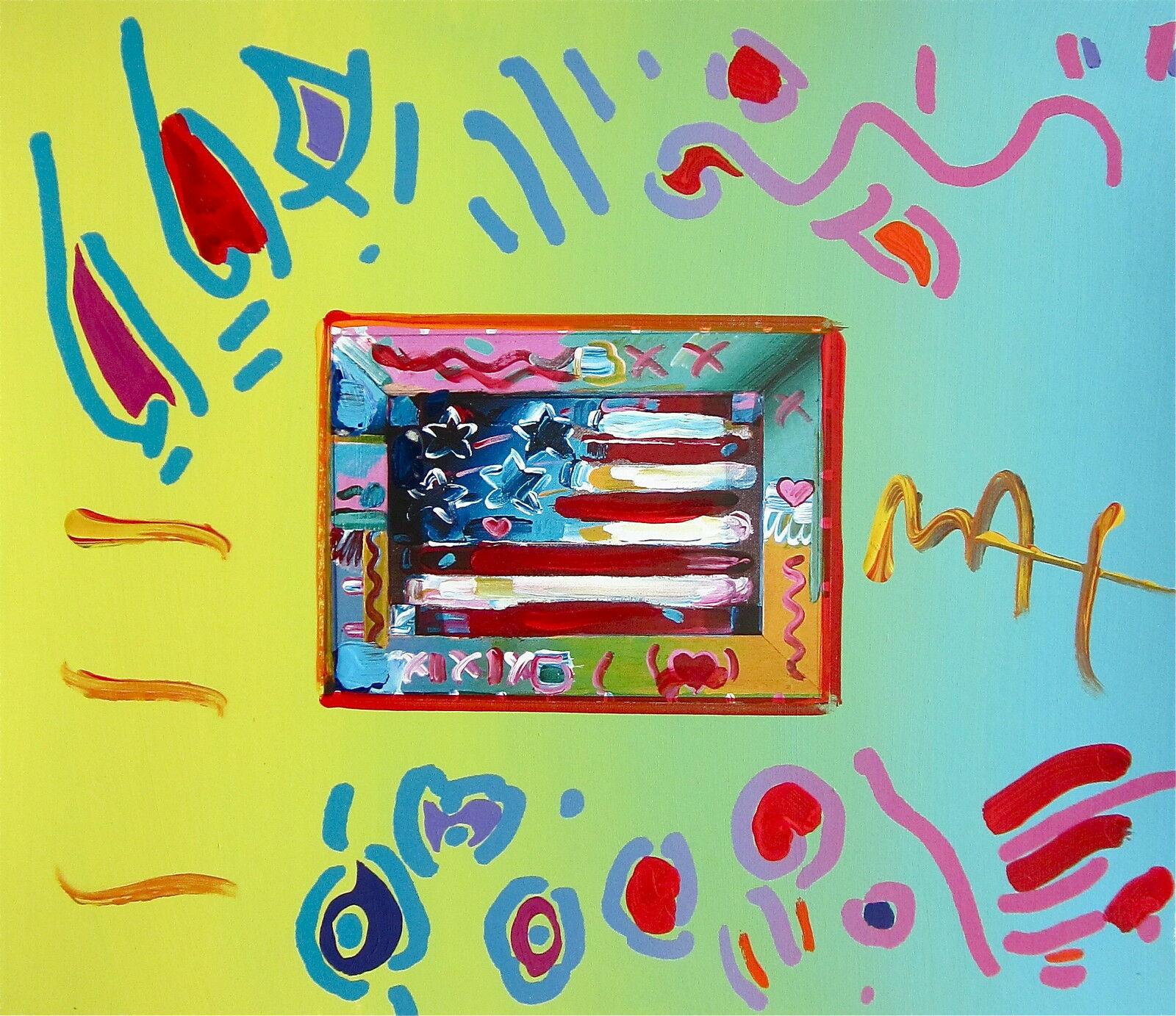 Artist: Peter Max (1937)
Title: Flag
Year: 1997
Medium: Lithograph and acrylic on Arches paper
Size: 12 x 14 inches
Condition: Excellent
Inscription: Signed and by the artist.

PETER MAX (1937- ) Peter Max has achieved huge success and world-wide