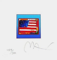 Flag with Heart on Blue, Peter Max - SIGNED