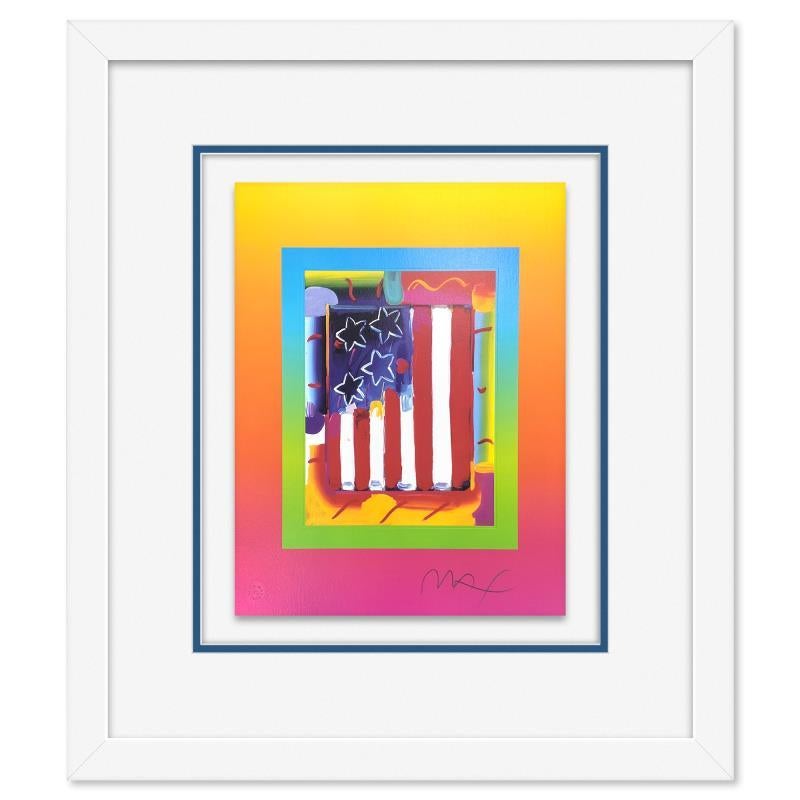 Peter Max Print – Gerahmte Lithographie „Flag with Heart on Blends III“ in limitierter Auflage