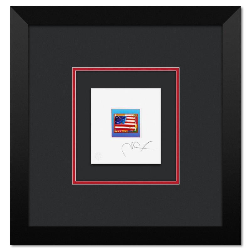 Peter Max Print - "Flag with Heart on Blue" Framed Limited Edition Lithograph