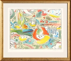 Fiore astratto, litografia psichedelica incorniciata di Peter Max