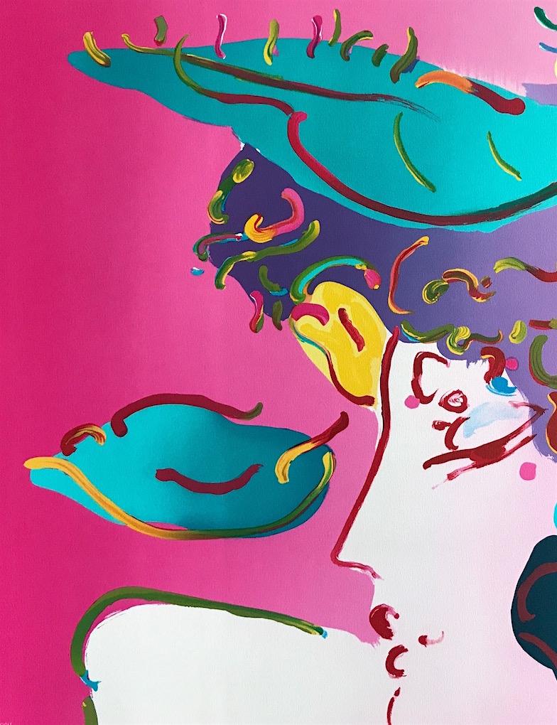 ESPECTRO FLORAL II Litografía firmada, Retrato femenino contemporáneo, rosa, verde - Print Arte pop de Peter Max