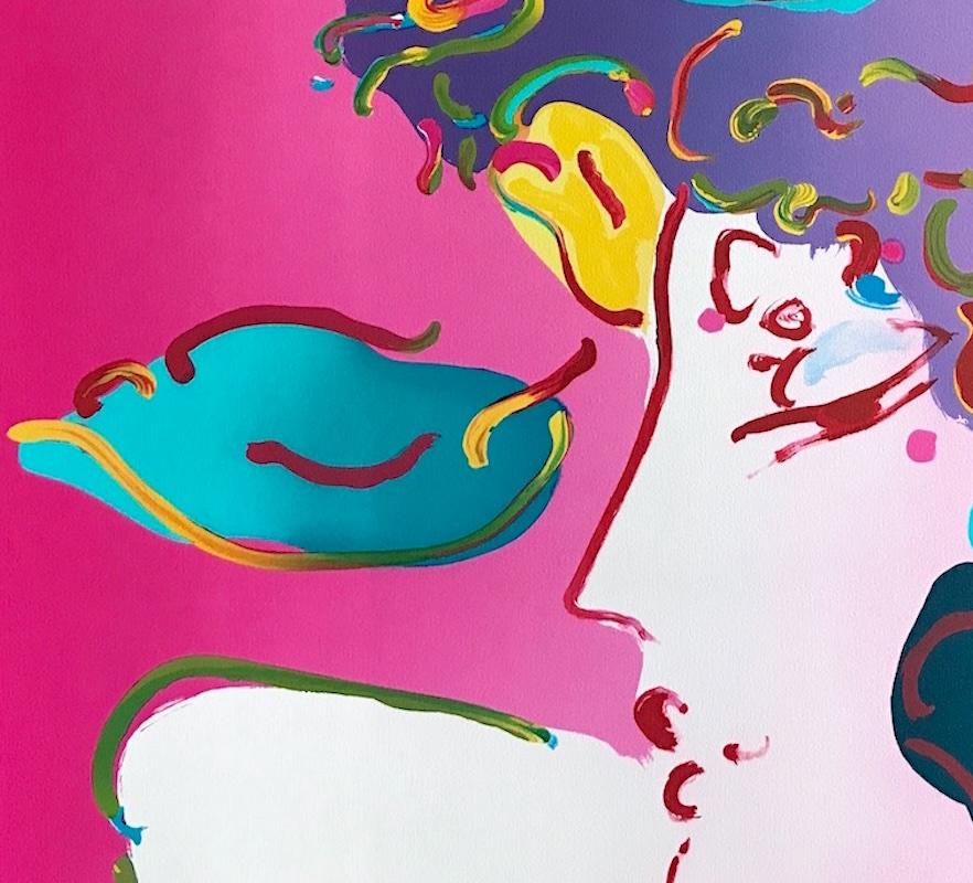 ESPECTRO FLORAL II Litografía firmada, Retrato femenino contemporáneo, rosa, verde - Figurative Print Púrpura de Peter Max
