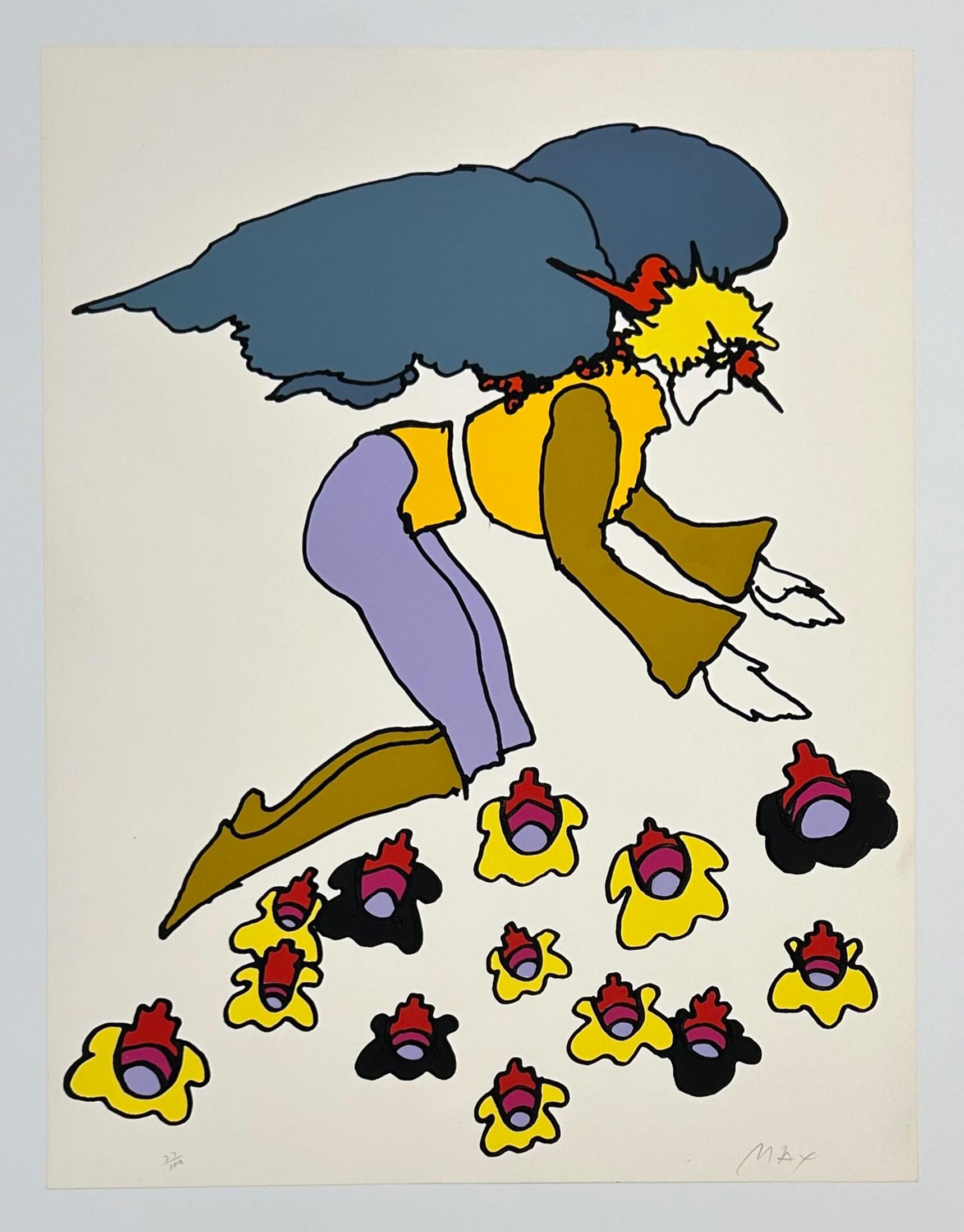 Artista: Peter Max
Título: Ángel en flor
Medio: Serigrafía en colores
Fecha: 1976
Edición: 27/100
Tamaño de la sábana: 30