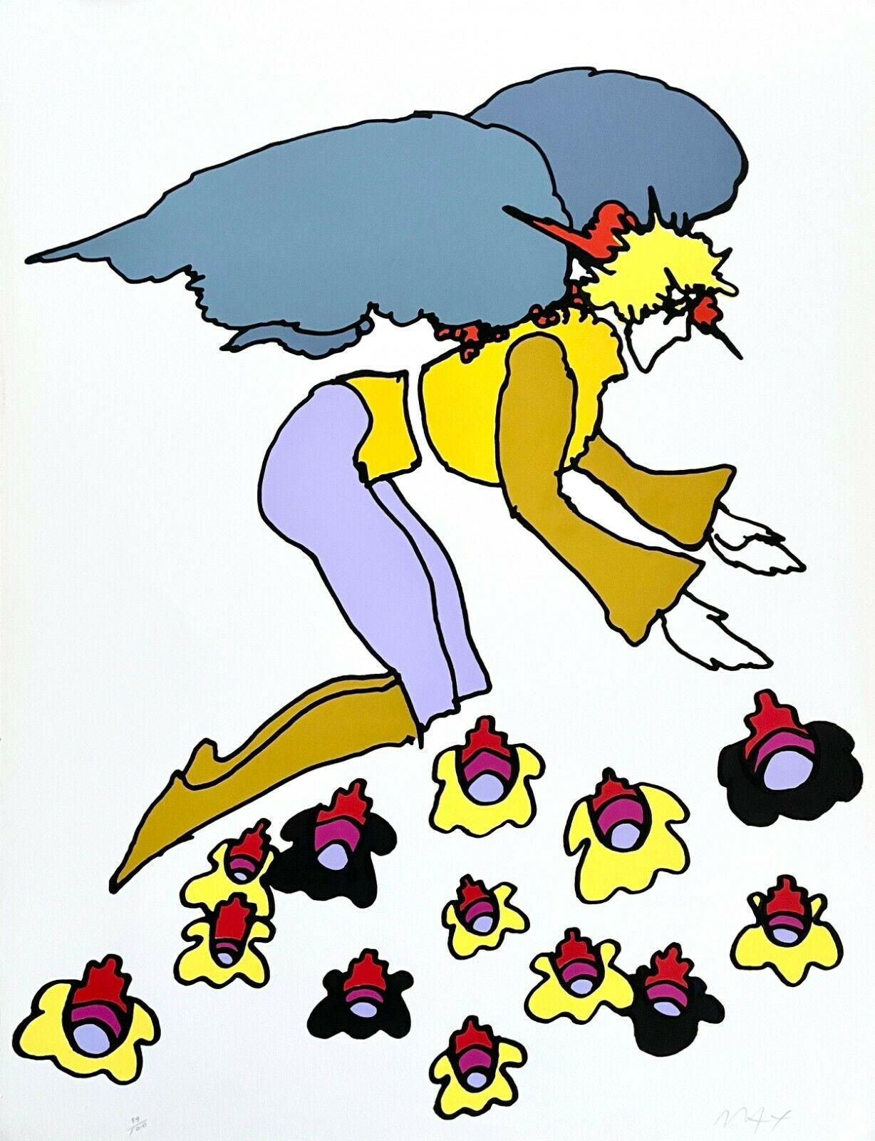 Artist: Peter Max (1937)
Title: Flowering Angel
Year: 1973
Edition: 19/100, plus proofs
Medium: Silkscreen on Arches paper
Size: 30 x 23 inches
Condition: Good
Inscription: Signed and numbered by the artist
Notes: Published by Via Max.

PETER MAX