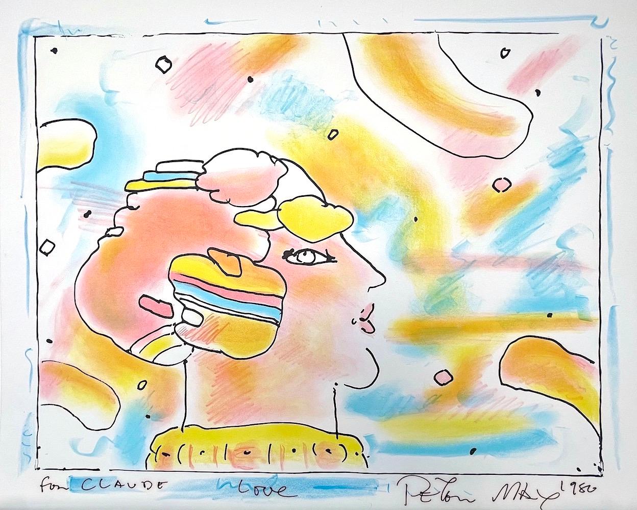 FROM ANOTHER PLANET Signed Lithograph, Profile Portrait, Cosmic Head Meditation - Print by Peter Max