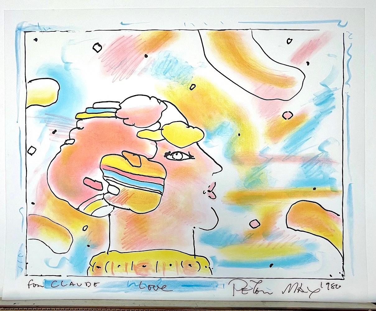 FROM ANOTHER PLANET Signed Lithograph, Profile Portrait, Cosmic Head Meditation - Pop Art Print by Peter Max