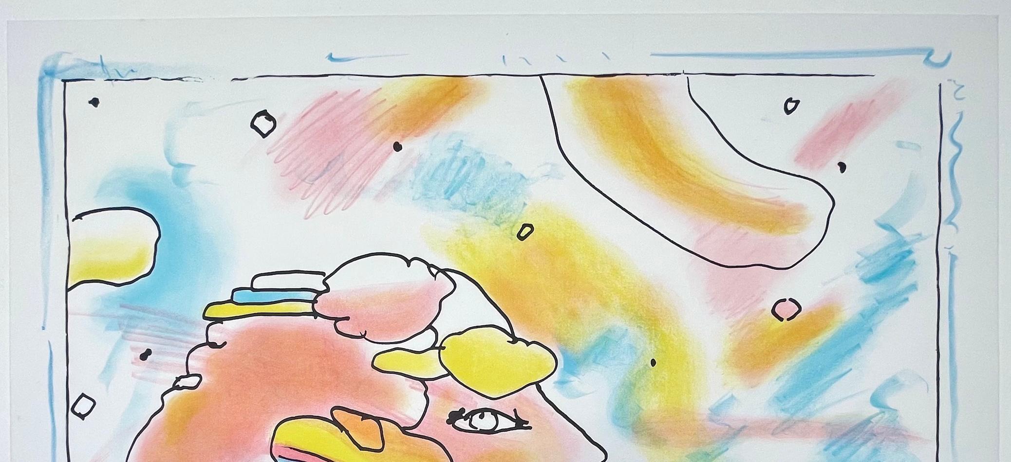 FROM ANOTHER PLANET Signed Lithograph, Profile Portrait, Cosmic Head Meditation - Beige Portrait Print by Peter Max